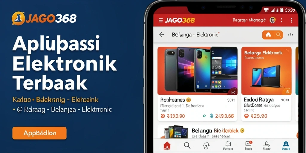 Tampilan antarmuka aplikasi JAGO368 untuk belanja elektronik.