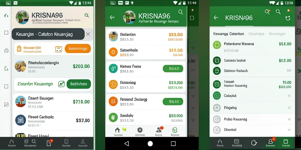 Antarmuka aplikasi KRISNA96 menampilkan fitur catatan keuangan yang intuitif.