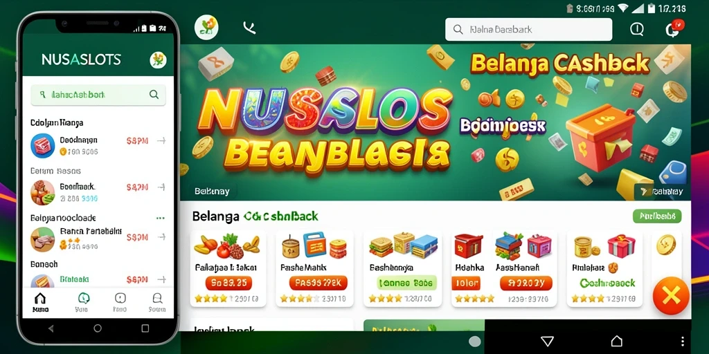 Tampilan aplikasi NUSASLOTS dengan fitur Cashback yang menarik.