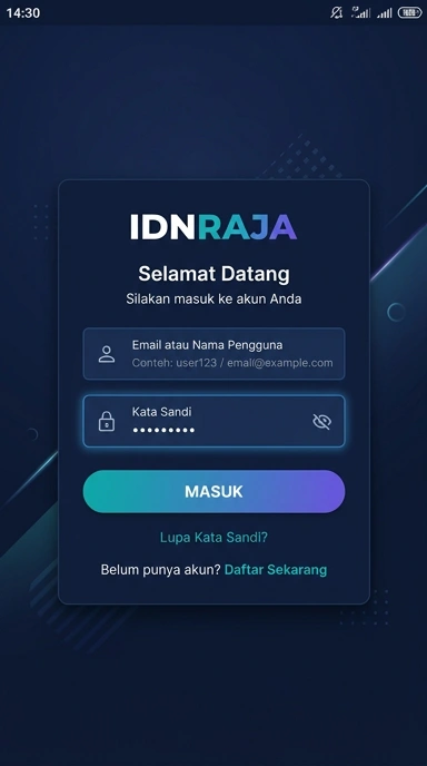 Tampilan halaman login idnraja