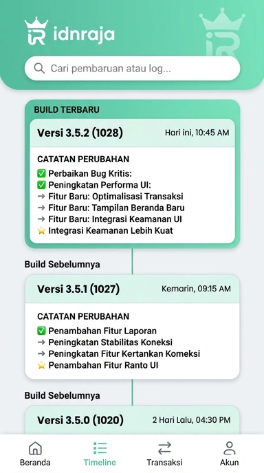 Tampilan riwayat versi idnraja